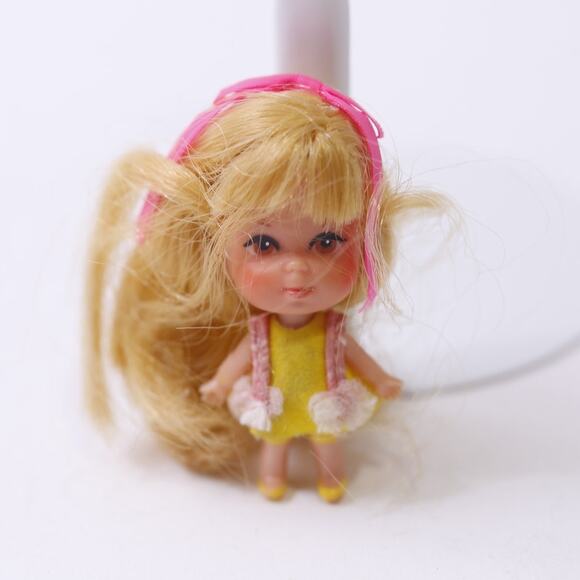 1960s Liddle Kiddles, Mini Doll, Yellow Dress, Pink Trim, Mattel ~ 250929-WH 764 - Picture 1 of 2